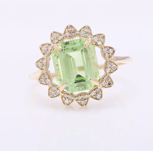 3.43 Ct Octagon Step Cut Natural Peridot 14K Gold Ring