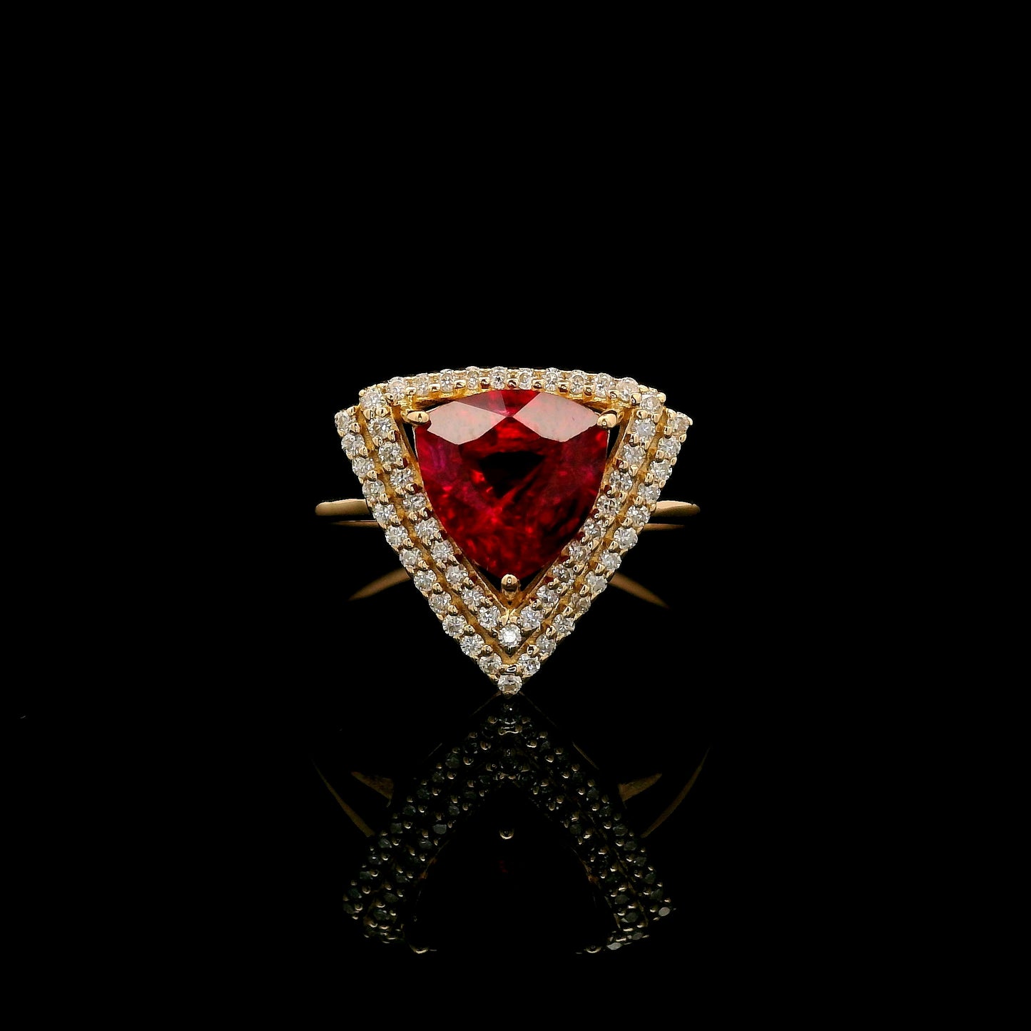 2.09 Ct Triangular Mixed Cut Lab Grown Ruby 14K Gold Ring