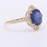 2.51 Ct Oval Mixed Cut Natural Sapphire 14K Gold Ring