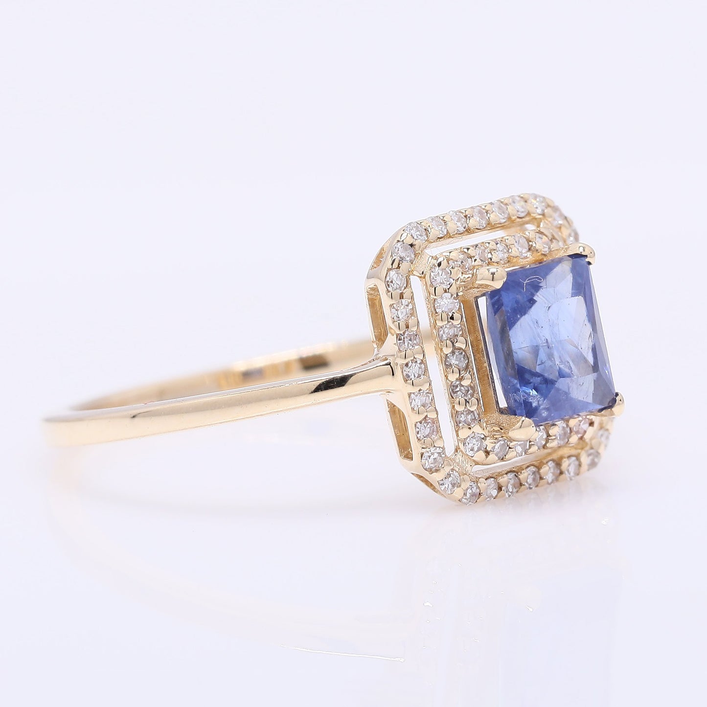 1.29 Ct Square Mixed Cut Natural Sapphire 14K Gold Ring