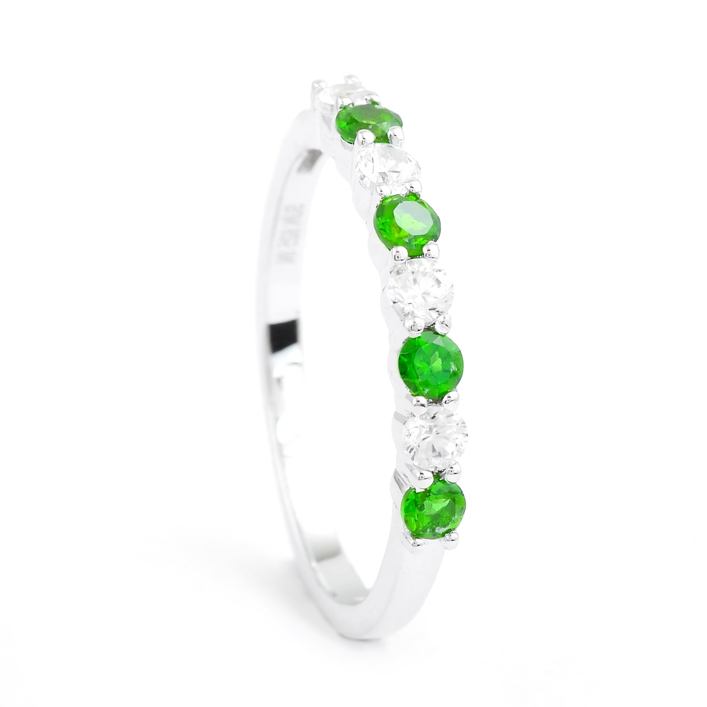 0.71 Ct Round Chrome Diopside, White Zircon 925 Sterling Silver Ring