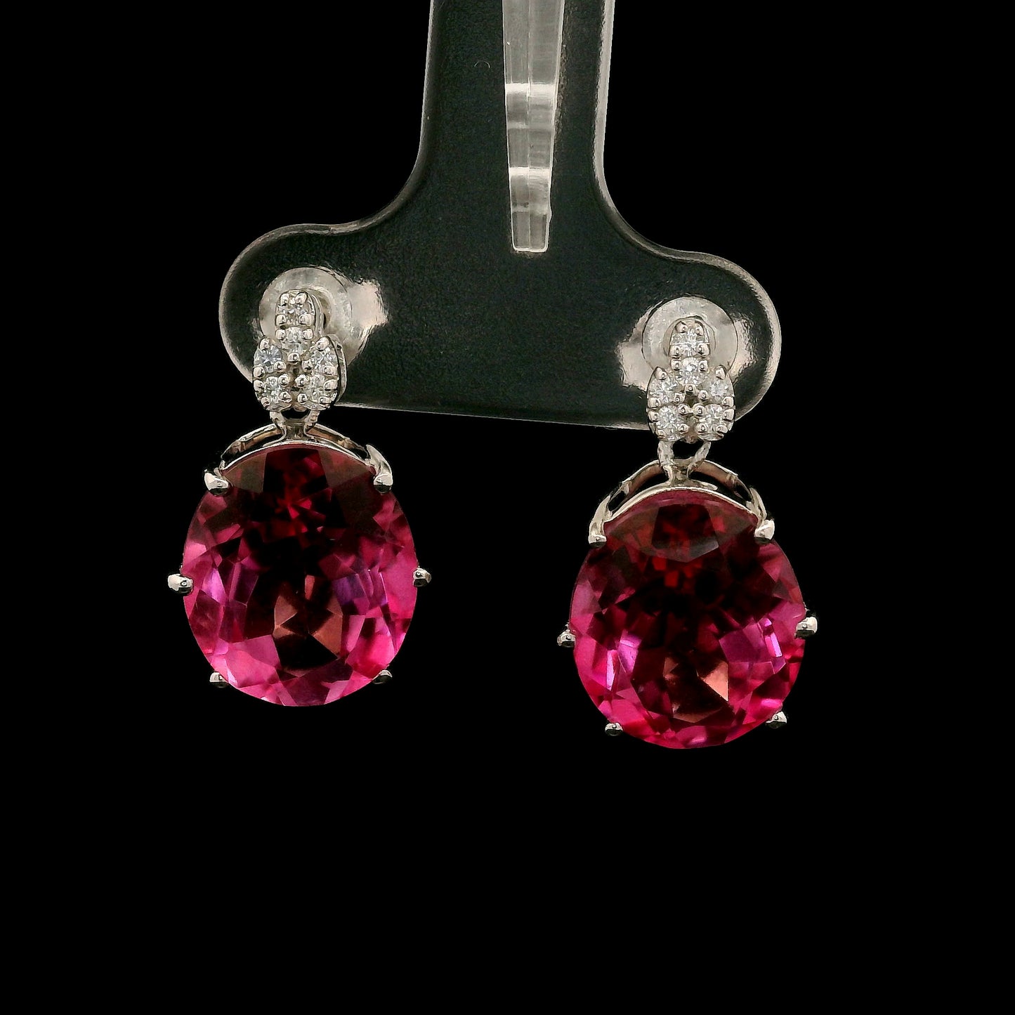 12.32 Ct Oval Pink Topaz, White Zircon 925 Sterling Silver Earrings