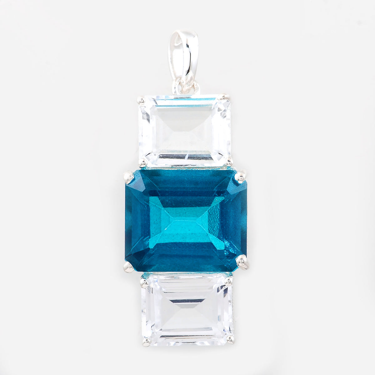 10.96 Ct Octagon Pariba Topaz, White Topaz, 925 Sterling Silver Pendant