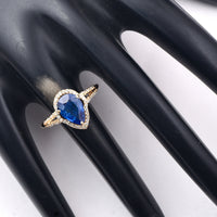 2.27 Ct Pear Mixed Cut Natural Sapphire 14K Gold Ring