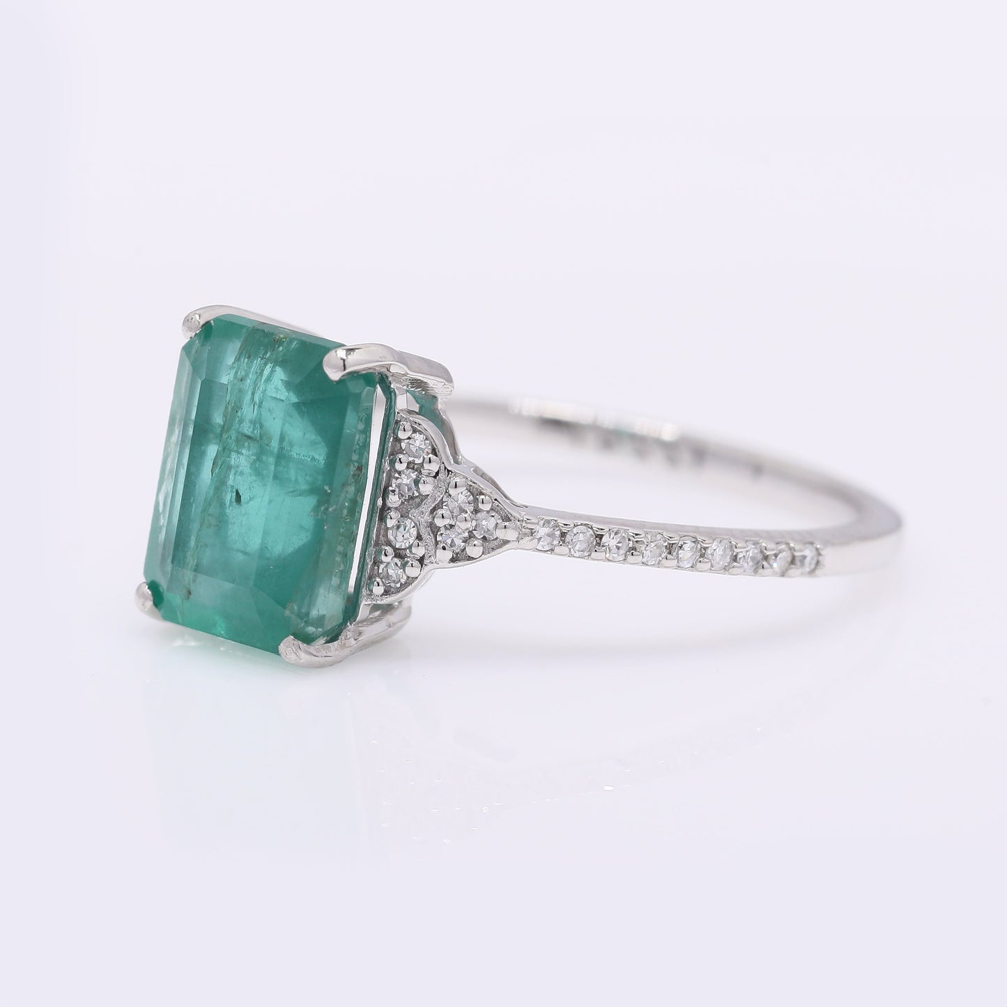 2.28 Ct Octagon Step Cut Natural Emerald 950 Platinum Ring