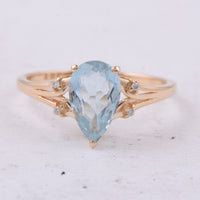 1.61 Ct Pear Natural Aquamarine 14K Gold Ring