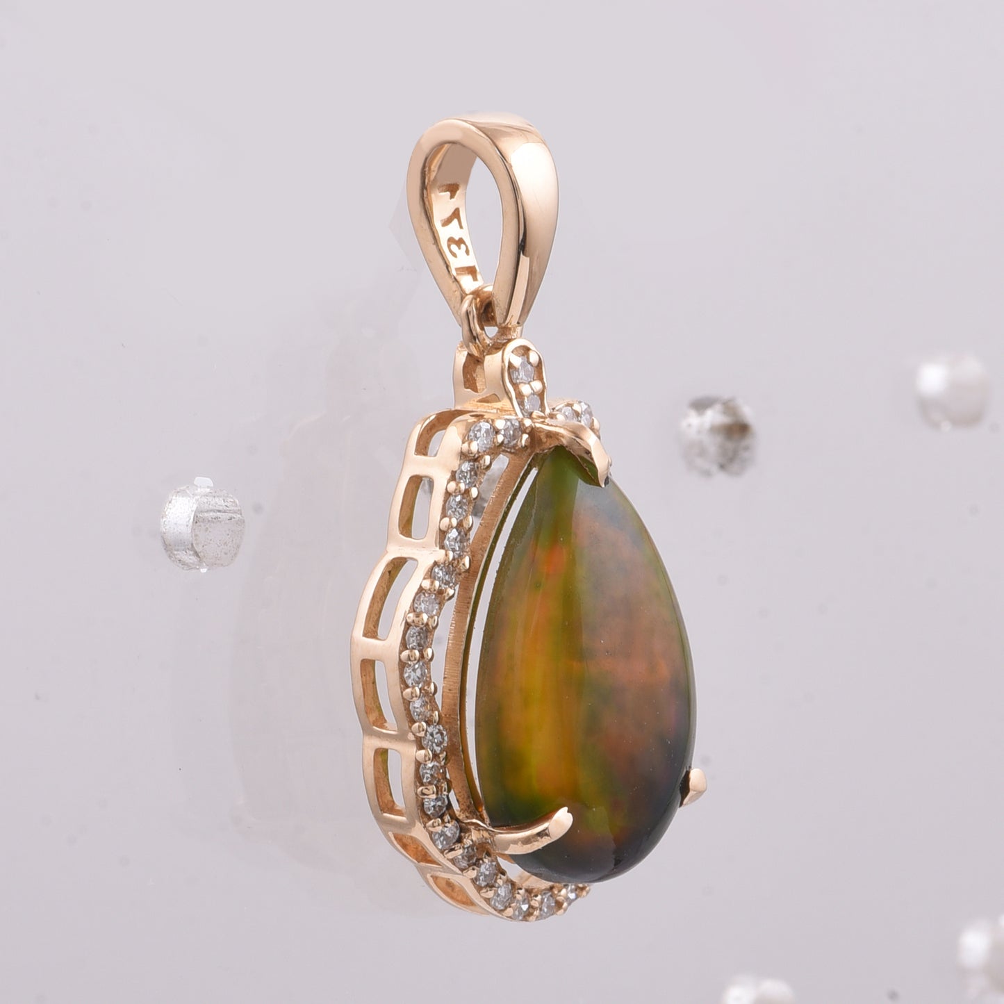 2.32 Ct Pear Cabochon Natural Black Opal 14K Gold Pendant