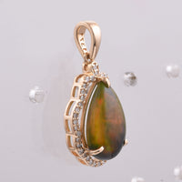 2.32 Ct Pear Cabochon Natural Black Opal 14K Gold Pendant