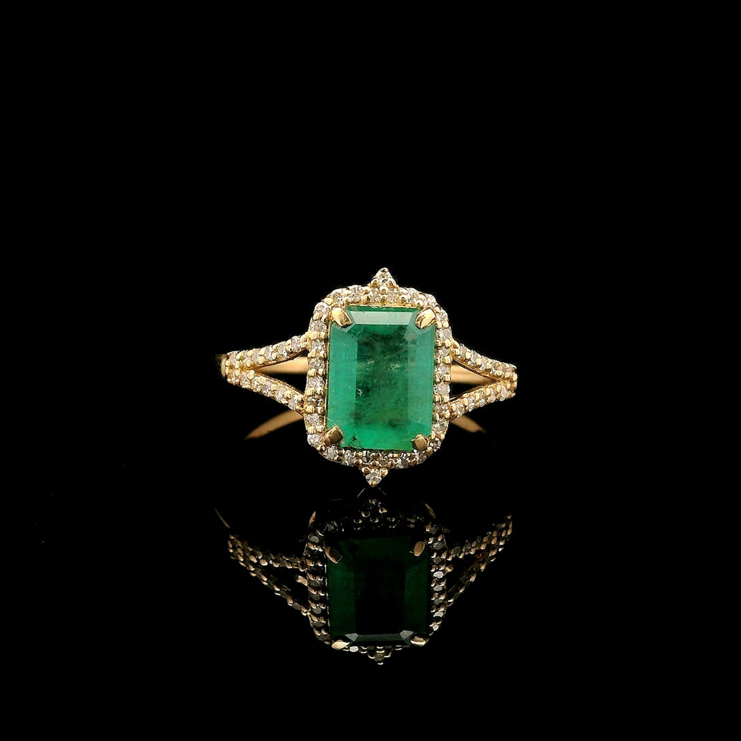 1.40 Ct Octagon Step Cut Natural Emerald 14K Gold Ring