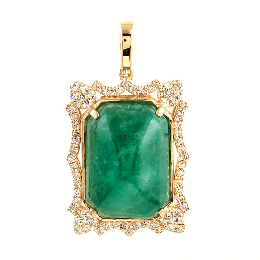 9.45 Ct Rectangular Cabochon Natural Beryl Emerald 14K Gold Pendant