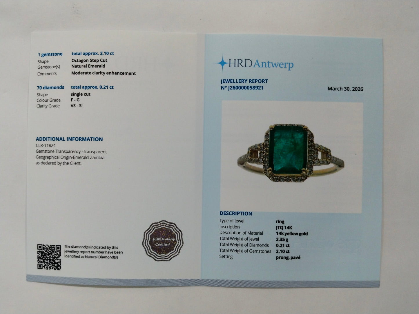 2.31 Ct Octagon Step Cut Natural Emerald 14K Gold Ring
