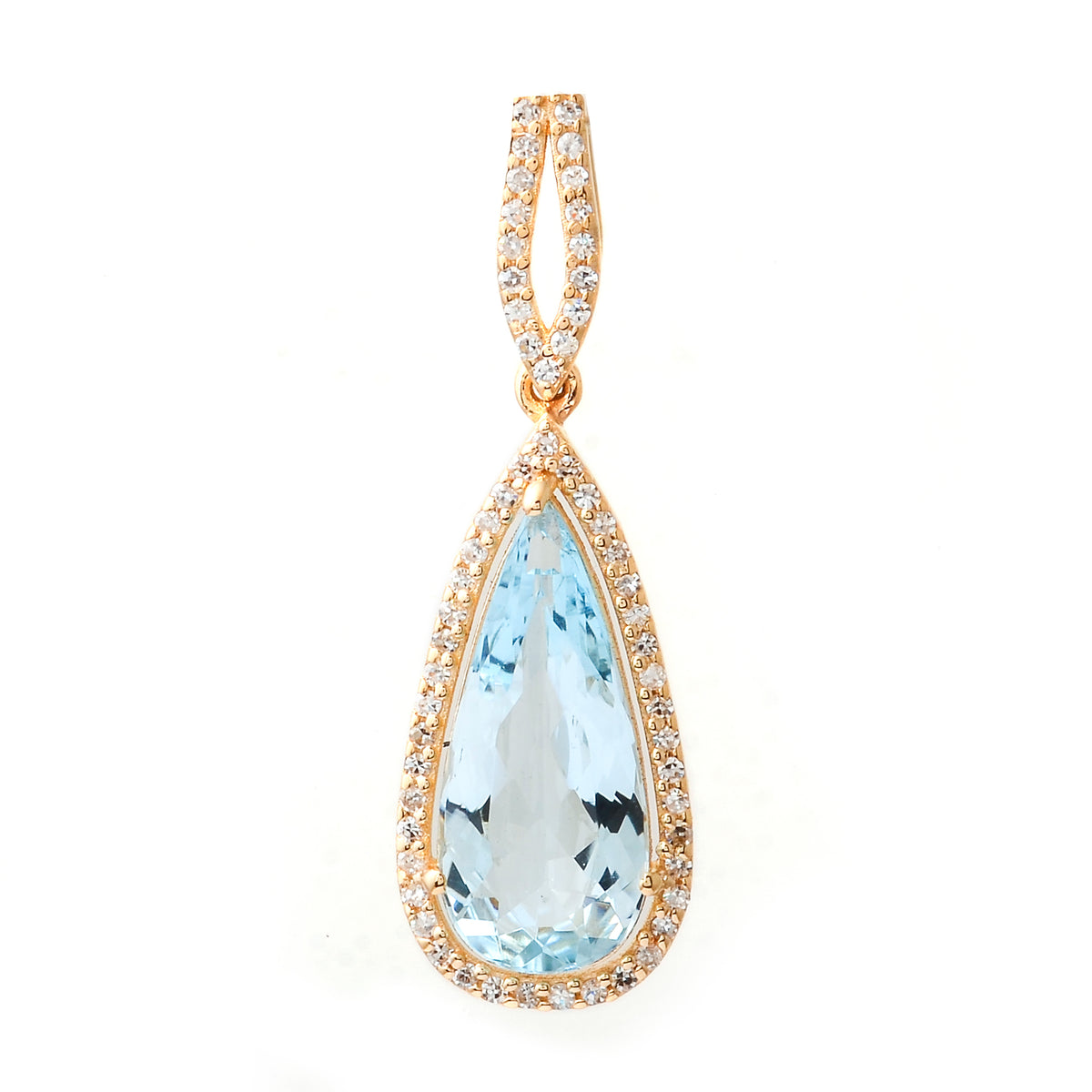 2.15 Ct Pear Mixed Cut Natural Aquamarine 14K Gold Pendant