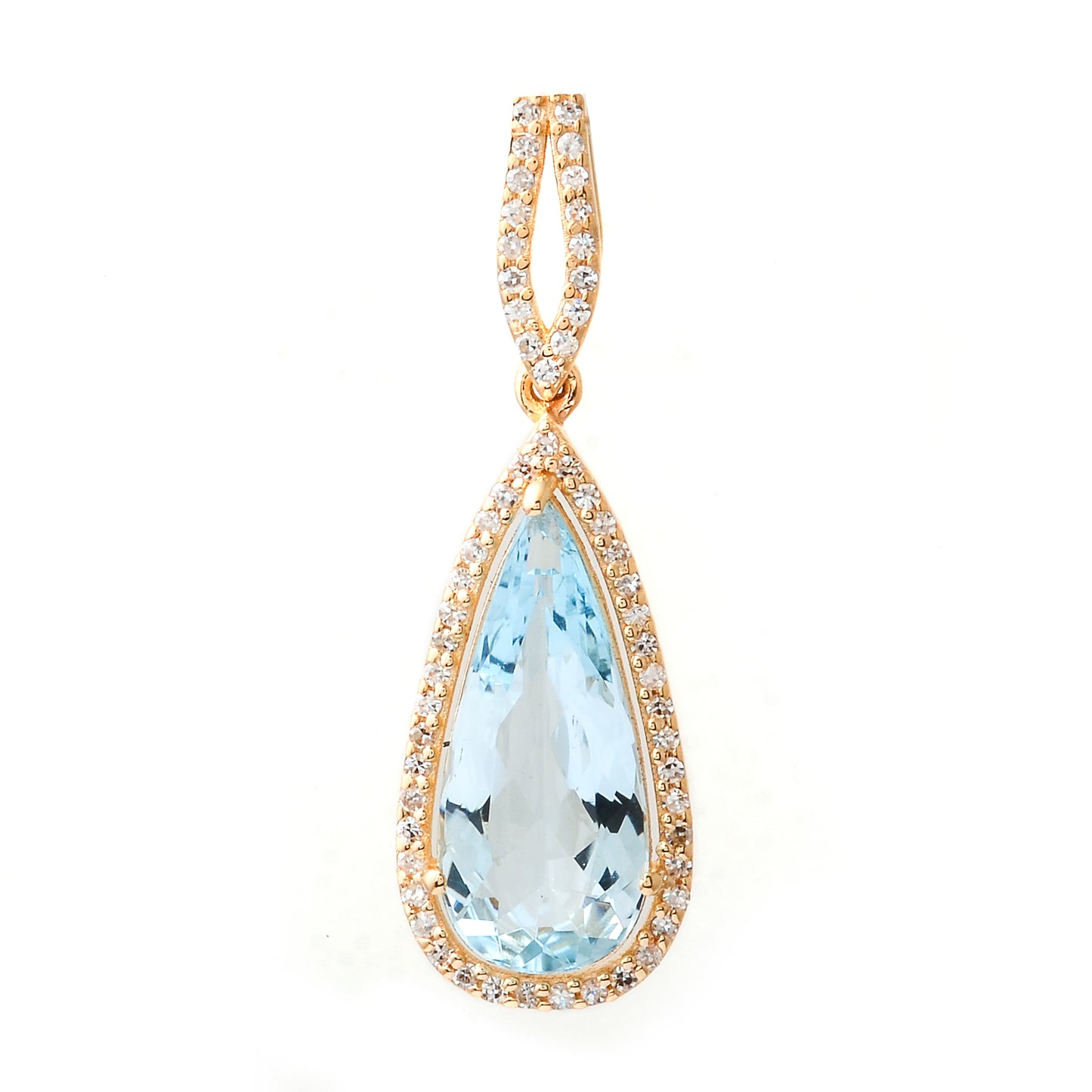2.15 Ct Pear Mixed Cut Natural Aquamarine 14K Gold Pendant