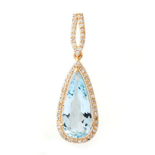 2.15 Ct Pear Mixed Cut Natural Aquamarine 14K Gold Pendant
