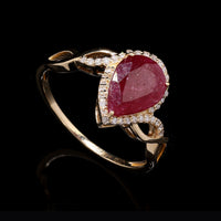 1.87 Ct Pear Ruby 14K Gold Ring