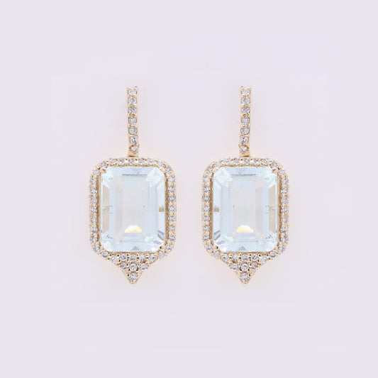 4.86 Ct Octagon Natural Aquamarine 14K Gold Earrings
