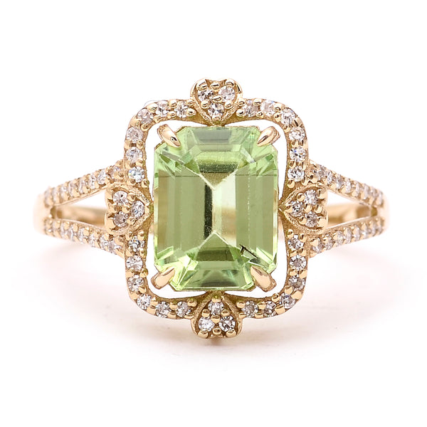 2.66 Ct Octagon Natural Eridot 14K Gold Ring