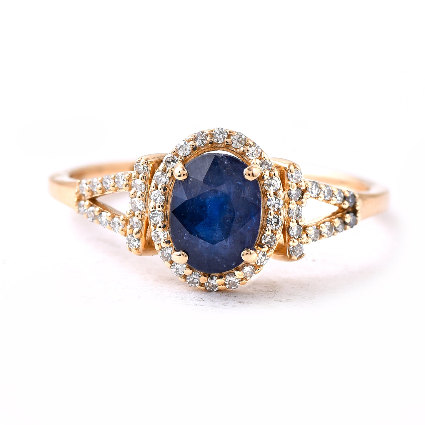 1.28 Ct Oval Mixed Cut Natural Sapphire 14K Gold Ring