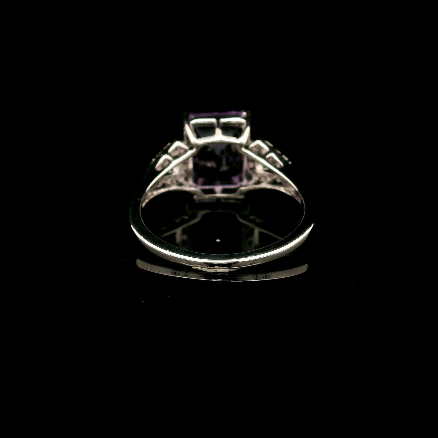 3.14 Ct Octagon Amethyst, White Zircon 925 Sterling Silver Ring