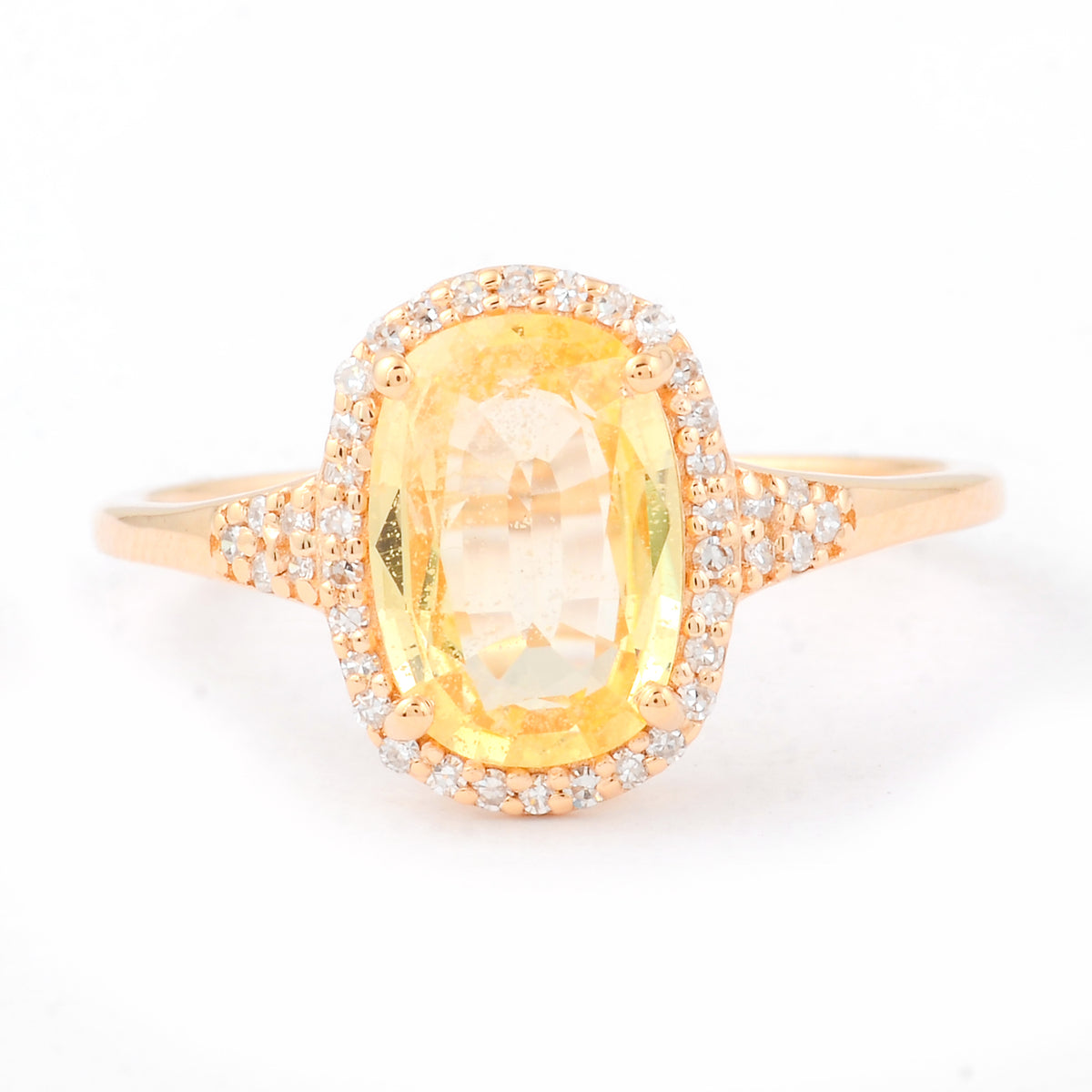 1.94 Ct Cushion Mixed Cut Natural Yellow Sapphire 14K Gold Ring