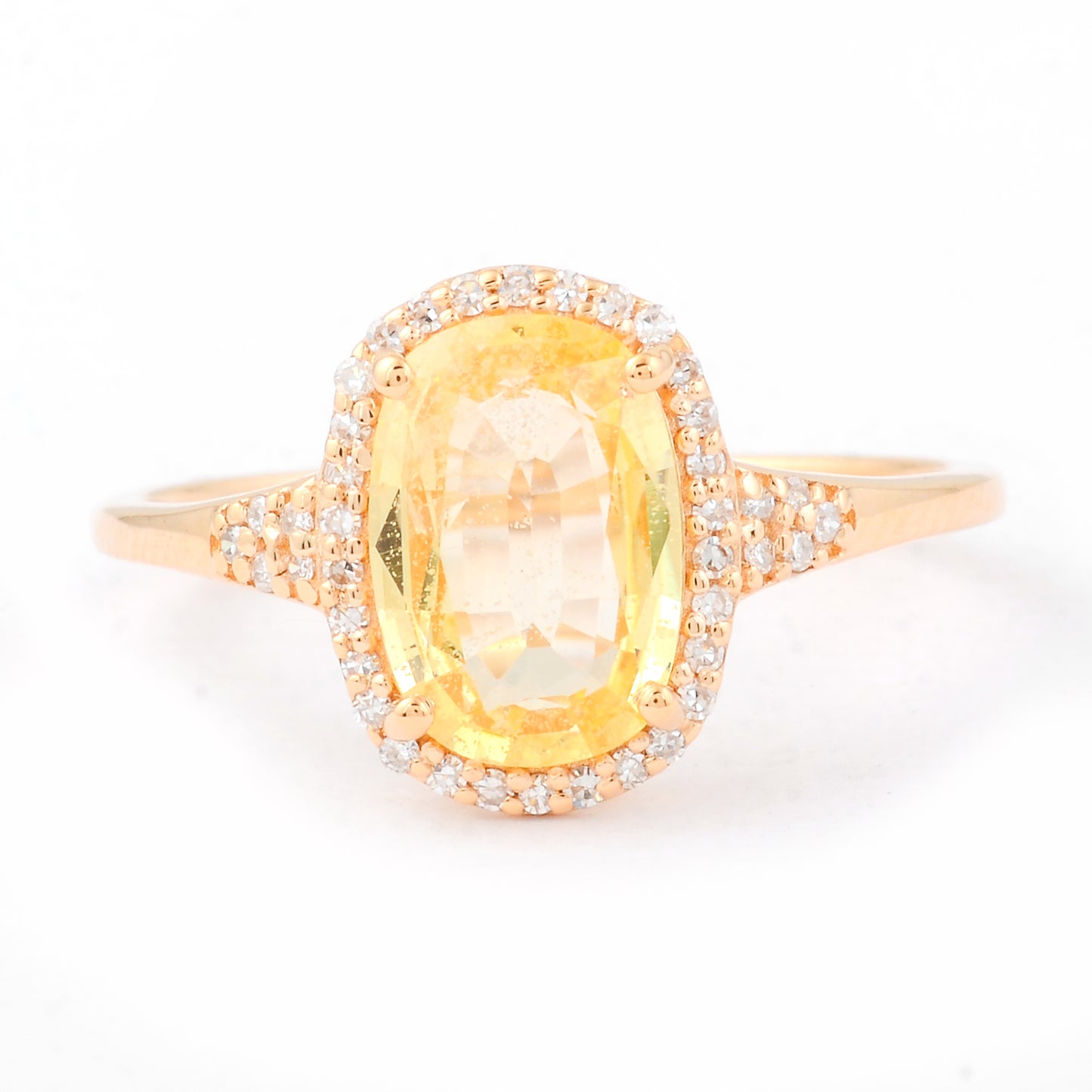 1.94 Ct Cushion Mixed Cut Natural Yellow Sapphire 14K Gold Ring