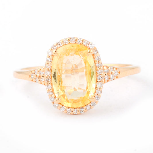 1.94 Ct Cushion Mixed Cut Natural Yellow Sapphire 14K Gold Ring