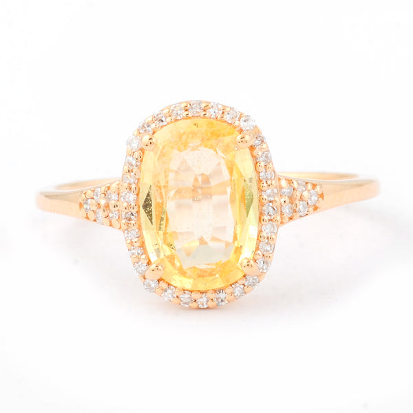 1.94 Ct Cushion Mixed Cut Natural Yellow Sapphire 14K Gold Ring
