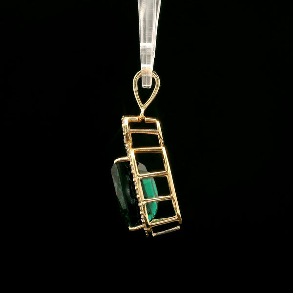 4.47 Ct Cushion Lab Grown Emerald 14K Gold Pendant