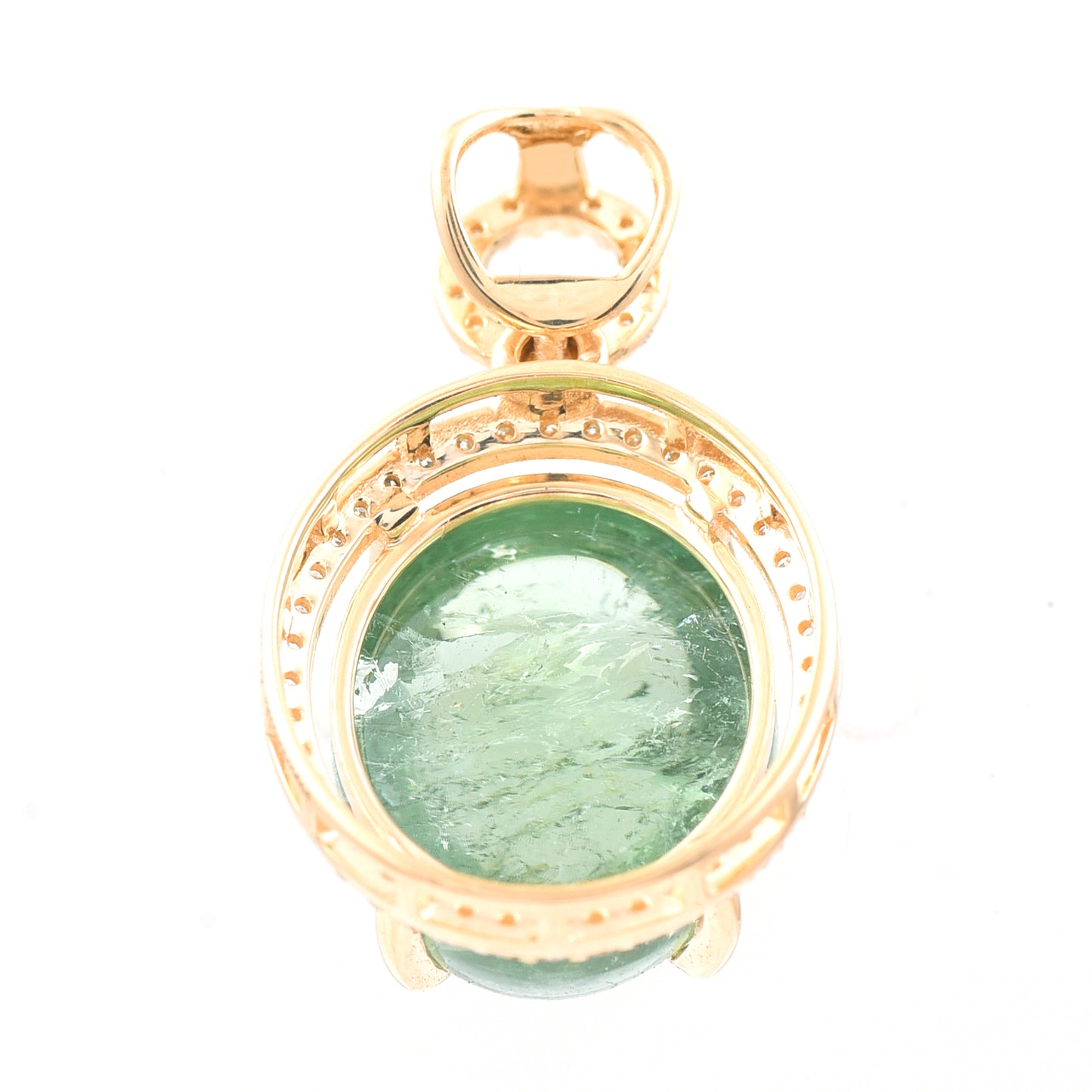 7.20 Ct Oval Cabochon Cut Natural Green Tourmaline 14K Gold Pendant