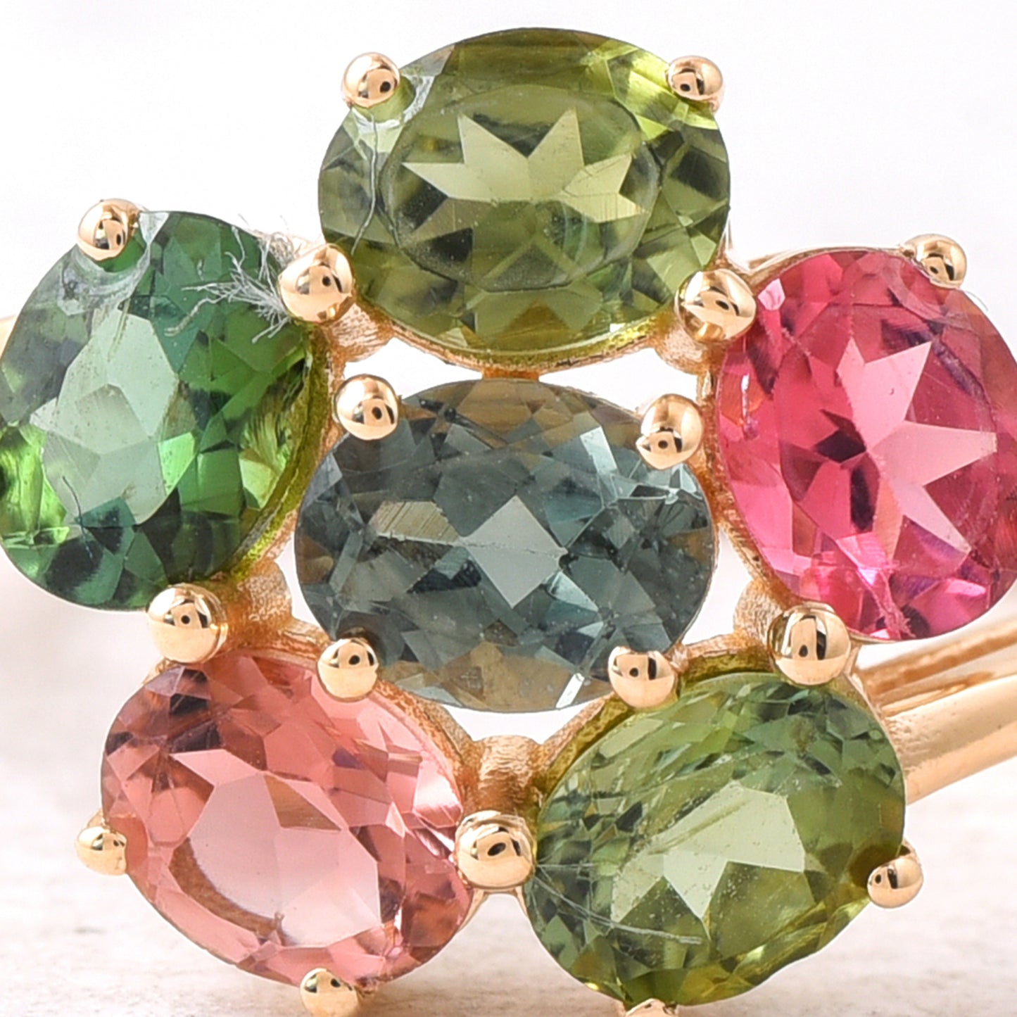2.11 Ct Oval Mixed Cut Natural Multi-Coloured Tourmaline 14K Gold Ring