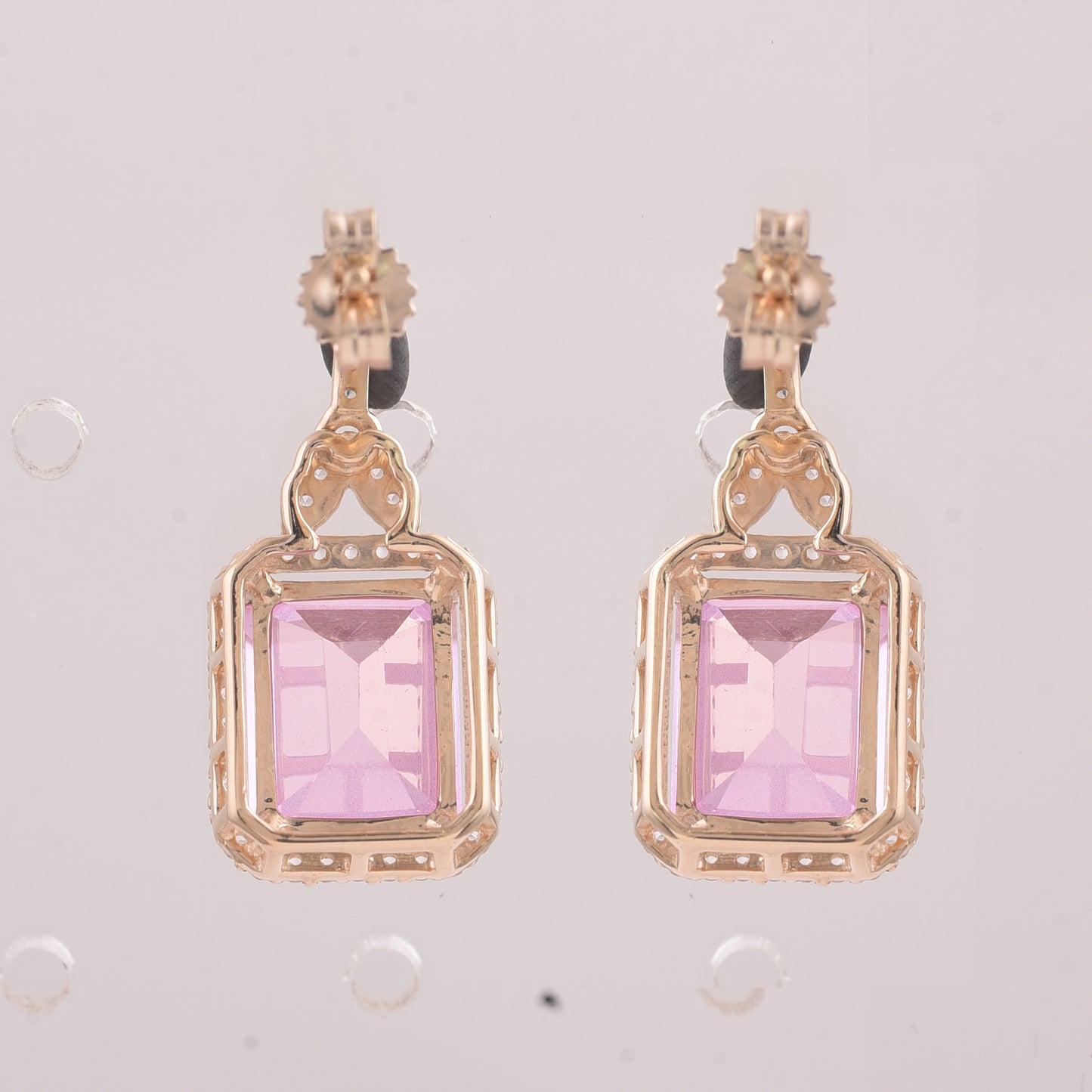 6.76 Ct Octagon Pink Topaz 9K Gold Earrings