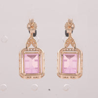 6.76 Ct Octagon Pink Topaz 9K Gold Earrings
