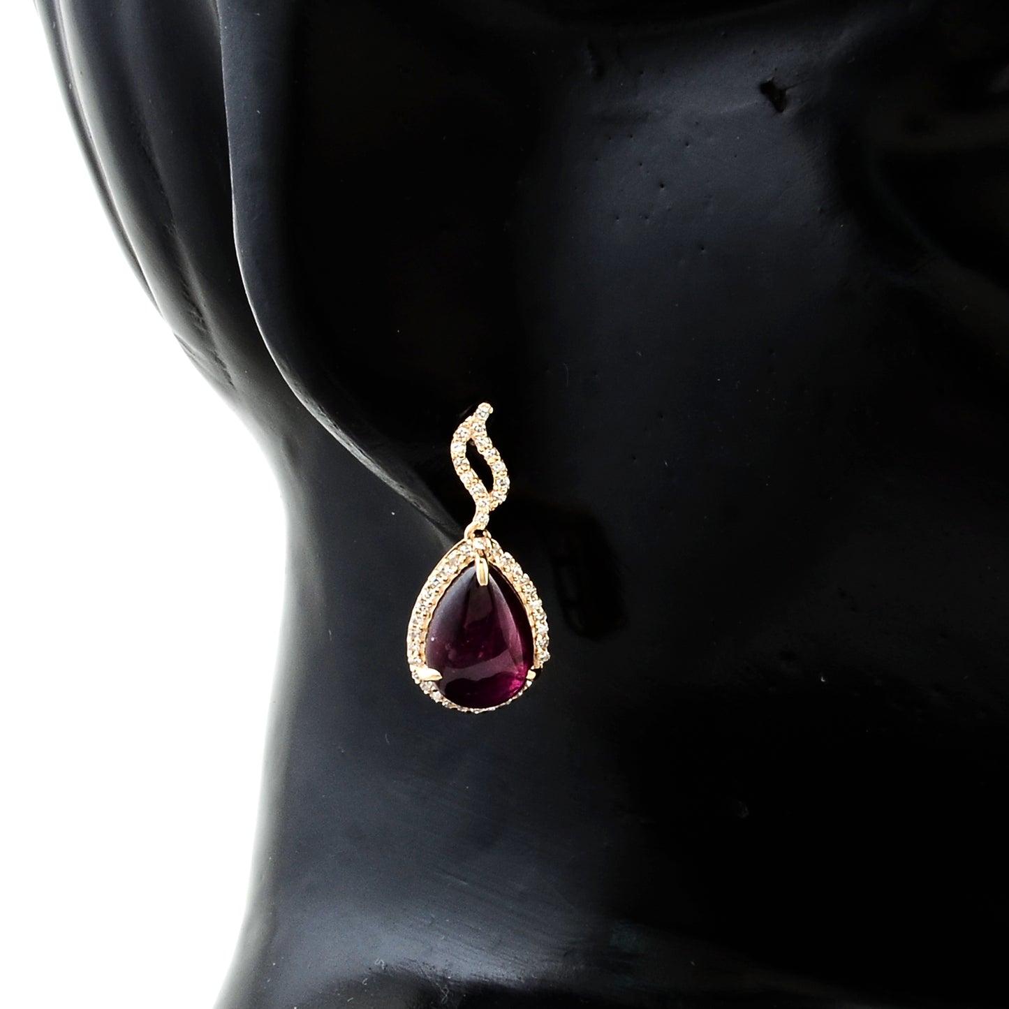 6.27 Ct Pear Cabochon Natural Tourmaline 14K Gold Earrings