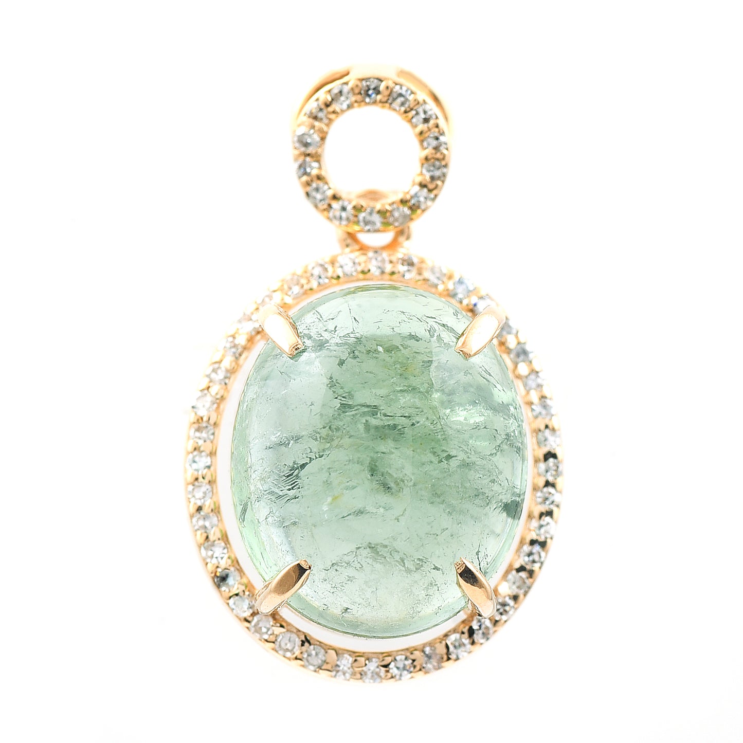 7.20 Ct Oval Cabochon Cut Natural Green Tourmaline 14K Gold Pendant