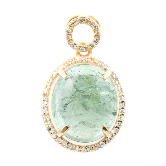 7.20 Ct Oval Cabochon Cut Natural Green Tourmaline 14K Gold Pendant