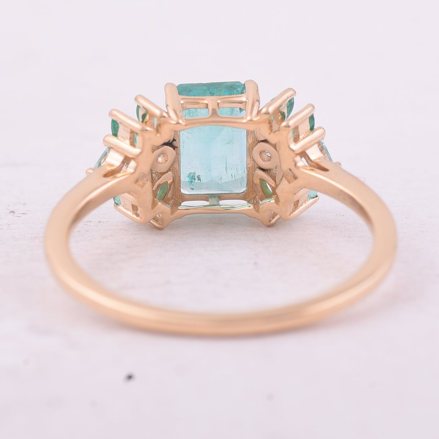 1.53 Ct Octagon Step Cut, Marquise Mixed Cut Natural Emerald 14K Gold Ring