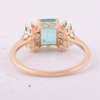 1.53 Ct Octagon Step Cut, Marquise Mixed Cut Natural Emerald 14K Gold Ring