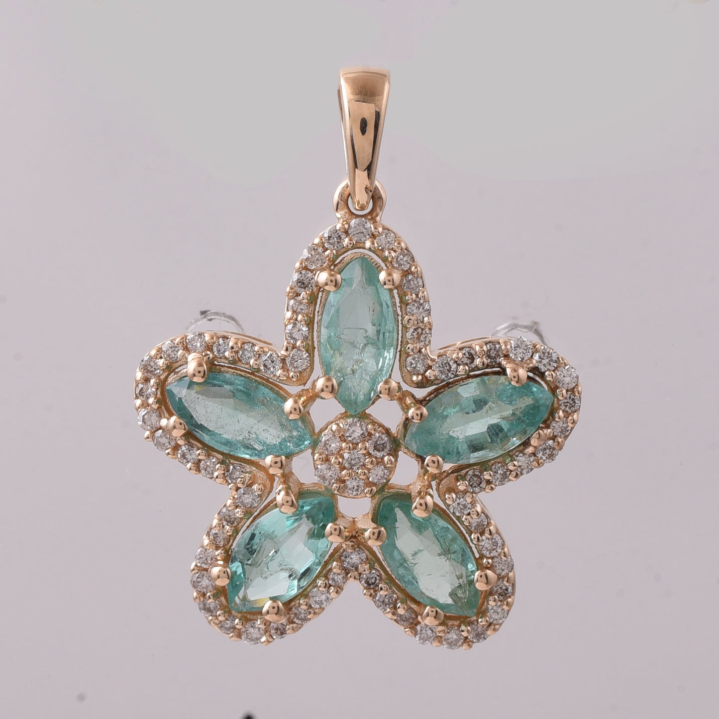 2.58 Ct Marquise Mixed Cut Natural Emerald 14K Gold Pendant