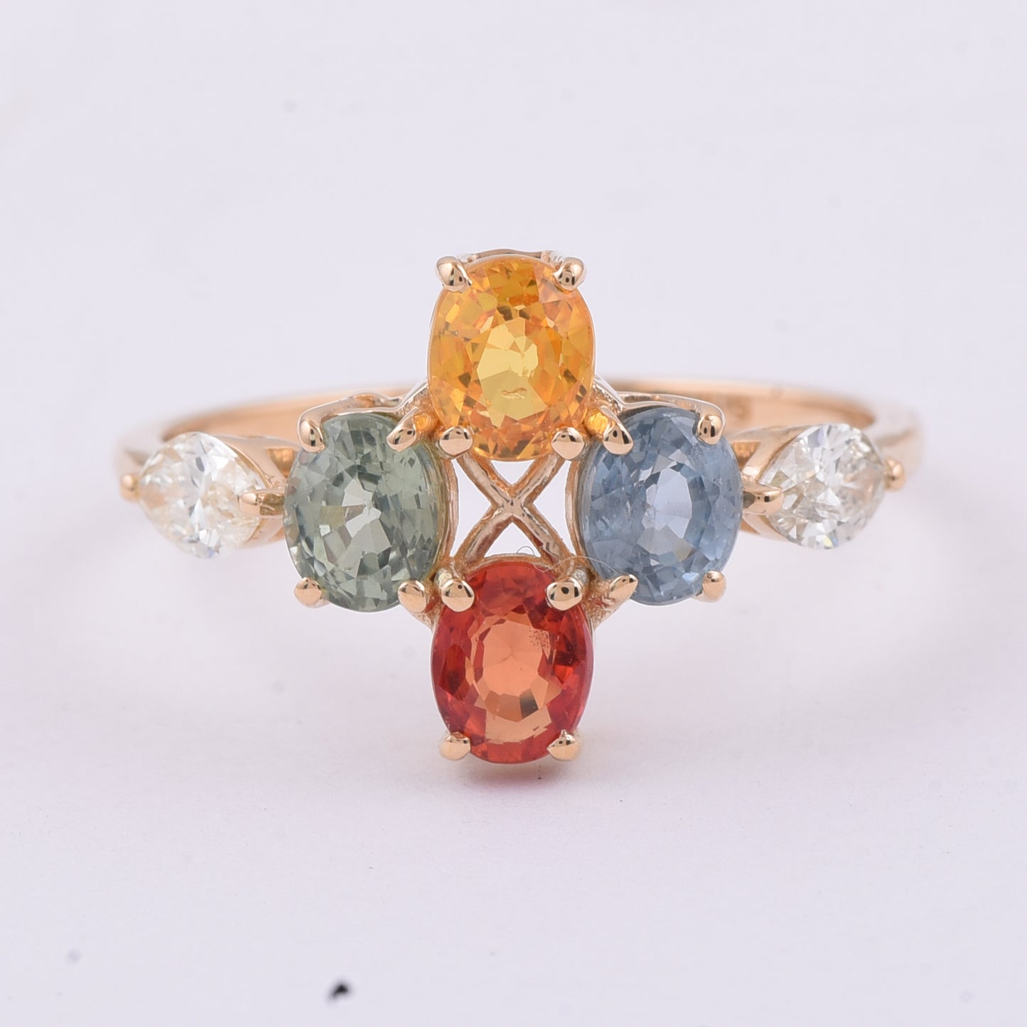 2.48 Ct Oval Natural Multi-Coloured Sapphire 14K Gold Ring