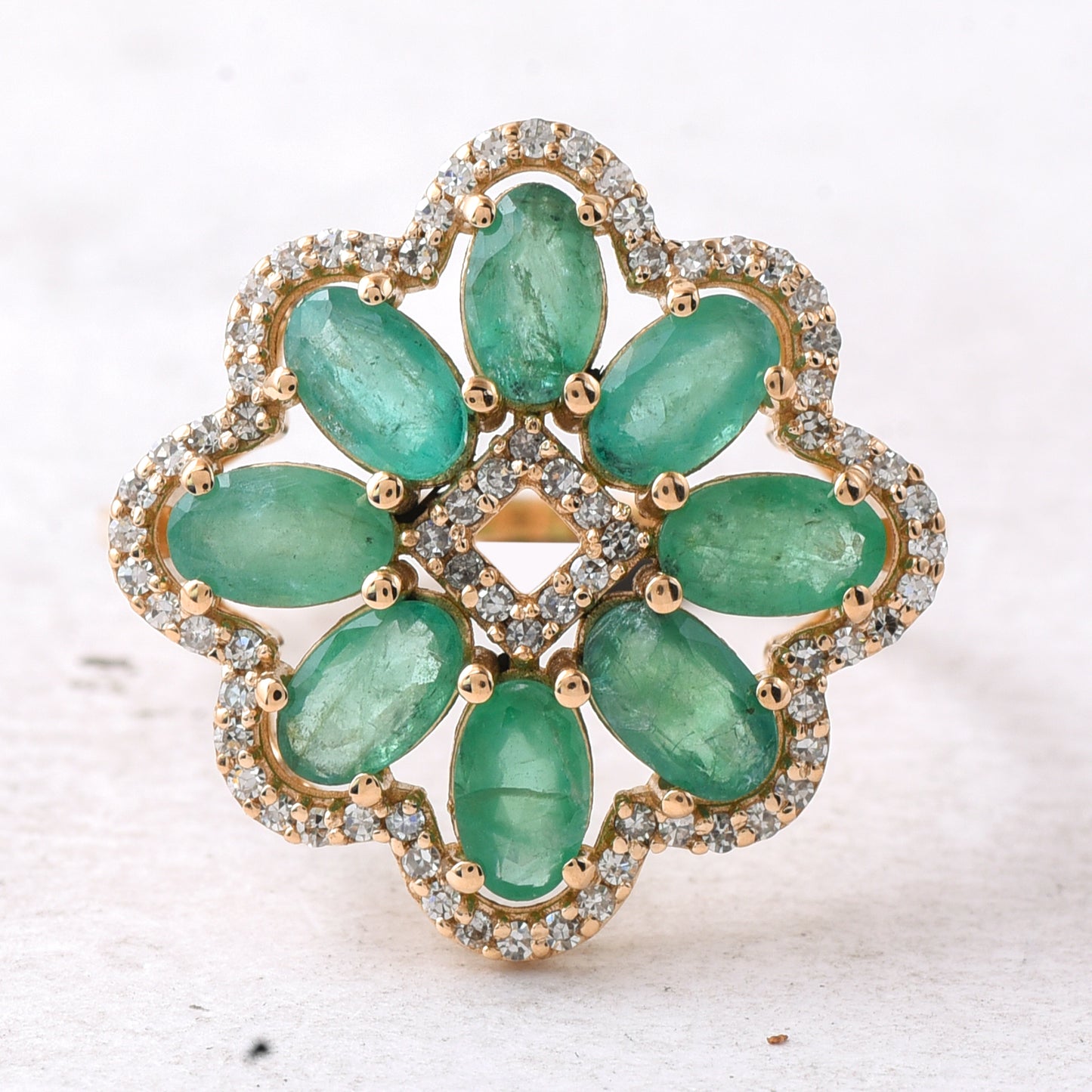 3.86 Ct Oval Mixed Cut Natural Emerald 14K Gold Ring