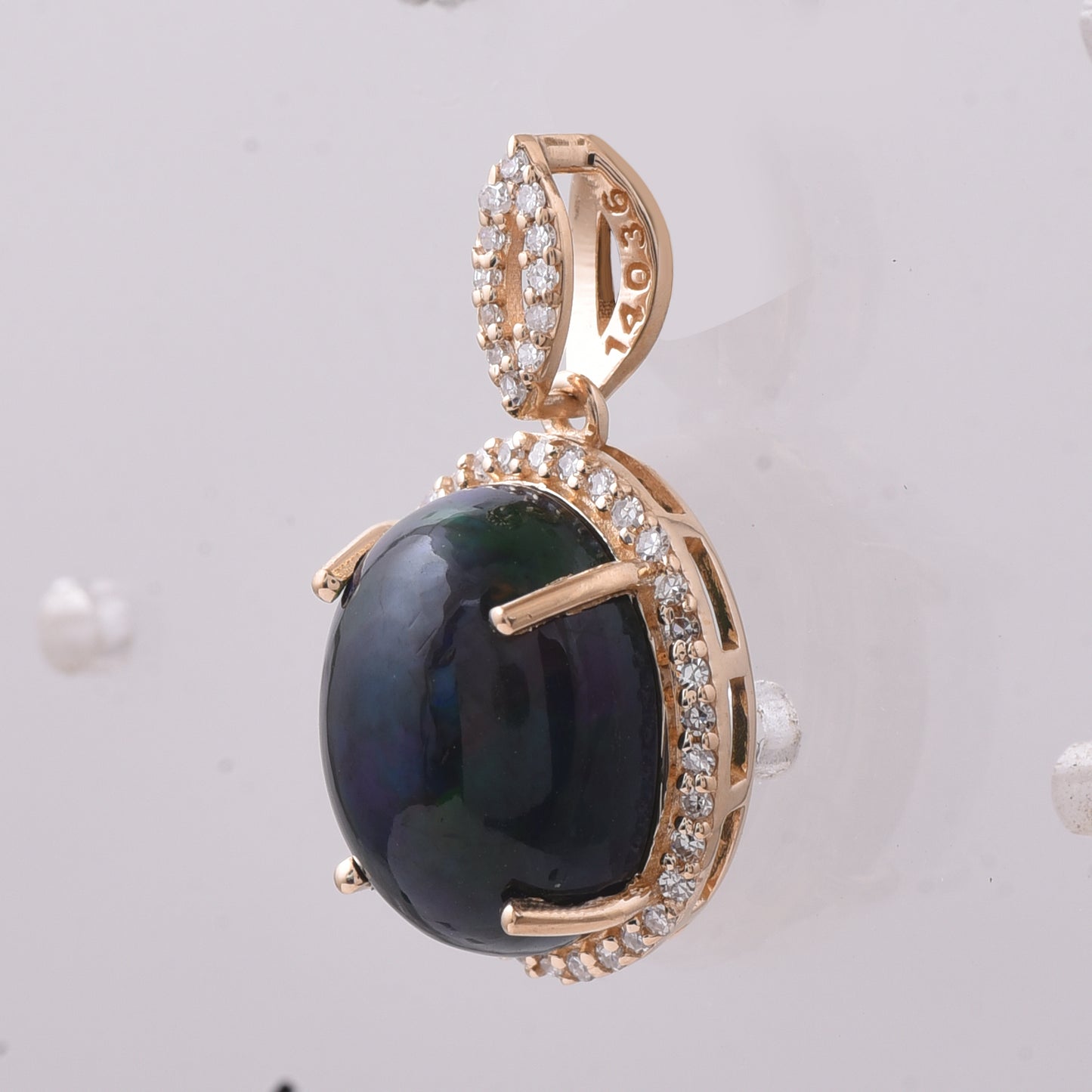 3.22 Ct Oval Cabochon Cut Natural Black Opal 14K Gold Pendant