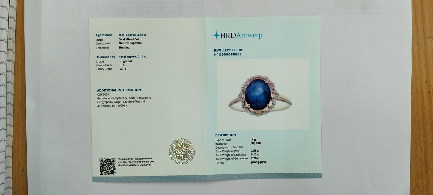 2.89 Ct Oval Mixed Cut Natural Sapphire 14K Gold Ring