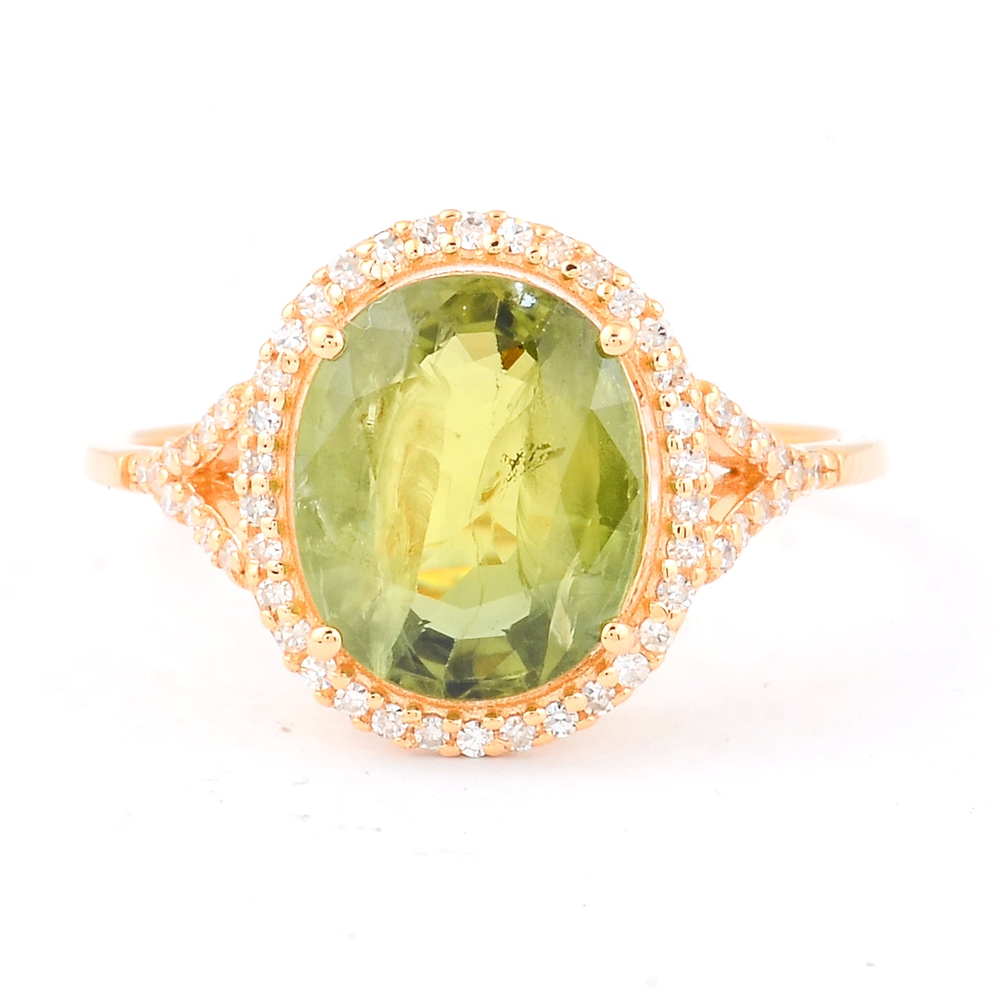 3.66 Ct Oval Mixed Cut Natural Green Sapphire 14K Gold Ring