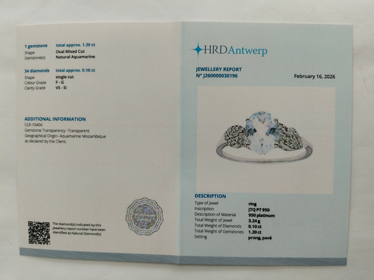 1.30 Ct Oval Mixed Cut Natural Aquamarine 950 Platinum Ring