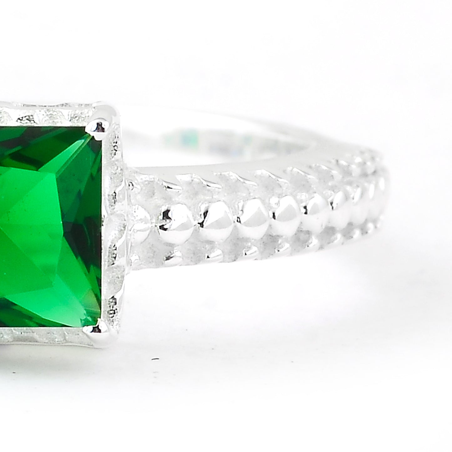 0.77 Ct Square Created Emerald 925 Sterling Silver Ring