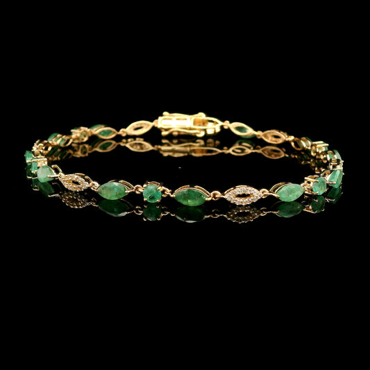 3.35 Ct Marquise Emerald 14K Gold Bracelet