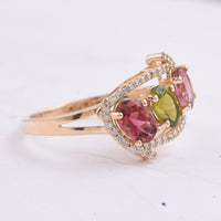 1.77 Ct Oval Natural Multi-Coloured Tourmaline 14K Gold Ring