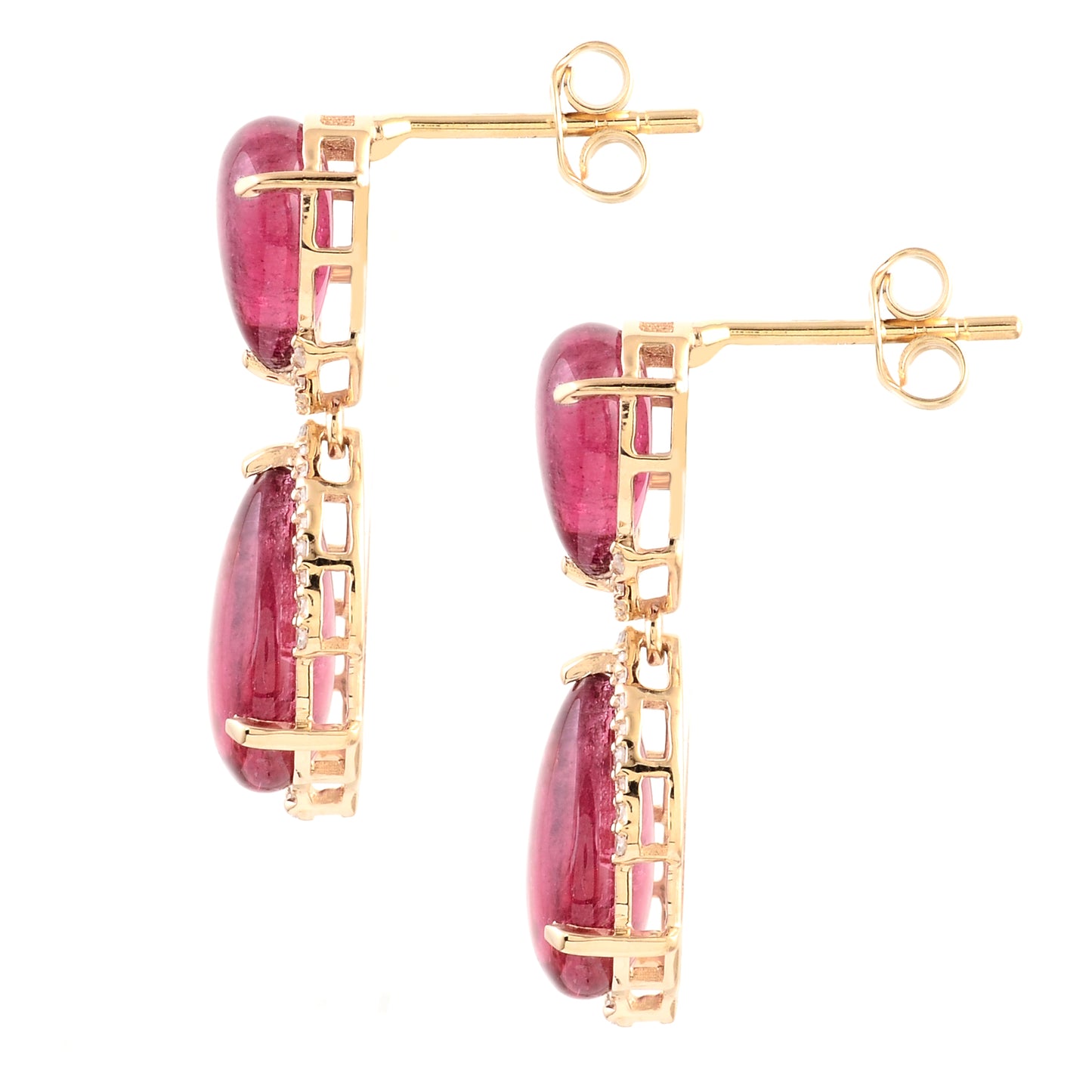 10.54 Ct Pear Cabochon Natural Tourmaline 14K Gold Earrings