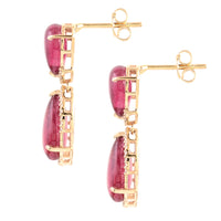 10.54 Ct Pear Cabochon Natural Tourmaline 14K Gold Earrings
