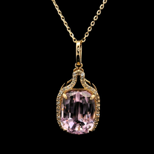 5.91 Ct Cushion Kunzite 14K Gold Pendant